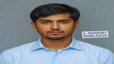ই-পাসপোর্টের জন্য একজন পুরুষের স্টুডিও তোলা ফটো
