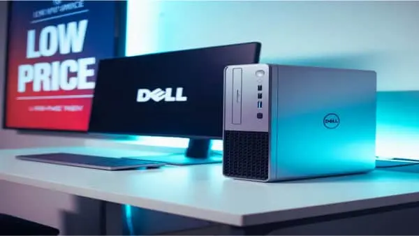 কম দামে ভালো ডেস্কটপ সেটআপ – Dell কম্পিউটার ও মনিটর একটি আধুনিক ডেস্কে সাজানো