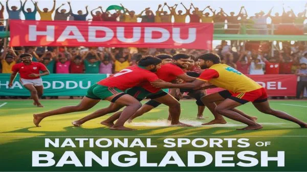 বাংলাদেশের জাতীয় খেলা হাডুডু খেলছে খেলোয়াড়রা গ্রামীণ মাঠে