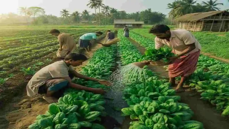 পালং শাক চাষের ক্ষেত্র, সুস্থ সবুজ শাক এবং চাষের প্রক্রিয়া