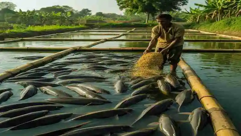 মাগুর মাছের খাদ্য ব্যবস্থাপনা অনুযায়ী সঠিক খাবার প্রদান ও পালন চিত্র