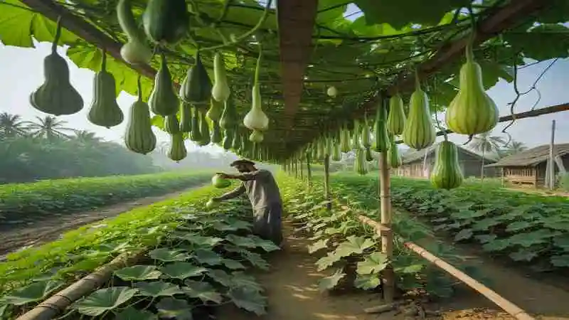 লাউ চাষ পদ্ধতি অনুসারে সুস্থ গাছে লাউ উৎপাদন