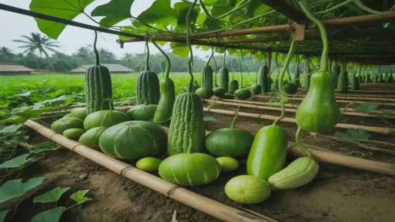 লাউ চাষ পদ্ধতিতে সুস্থ গাছে ফলনশীল লাউ