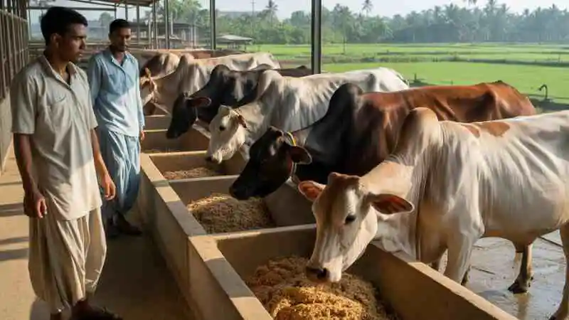 দেশি গরু মোটাতাজাকরণ পদ্ধতি অনুযায়ী খাওয়ানো এবং ওজন বাড়ানোর প্রক্রিয়া