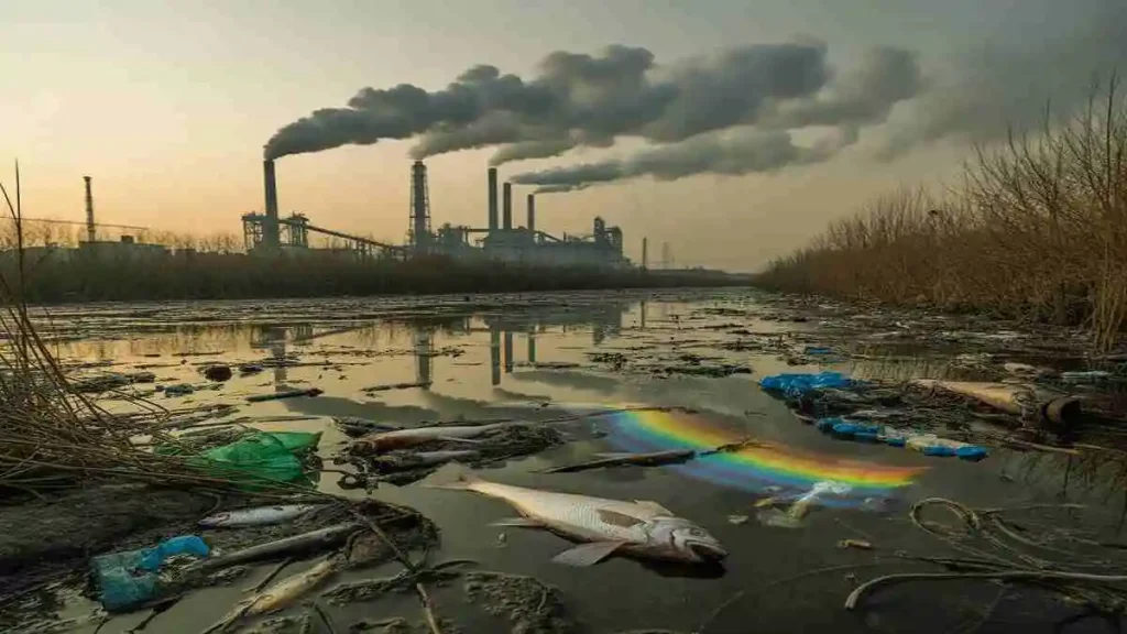 শিল্পকারখানার বর্জ্য এবং পরিবেশ দূষণ এর ফলে নদী ও ভূমি দূষিত হচ্ছে