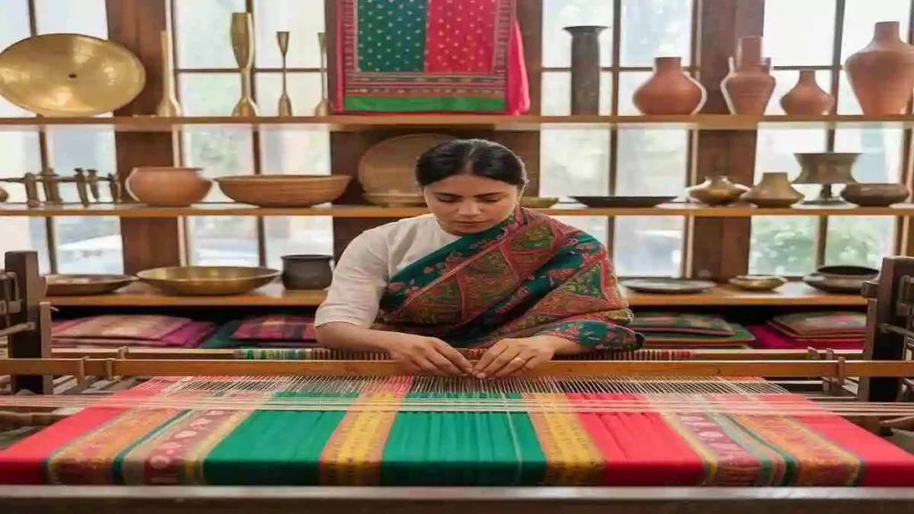 হস্তশিল্প ব্যবসা শুরু করে হাতে তৈরি পণ্য বিক্রির দৃশ্য