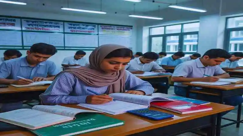 ভর্তি পরীক্ষার প্রস্তুতি নোট নিয়ে পড়াশোনা করছে শিক্ষার্থীরা