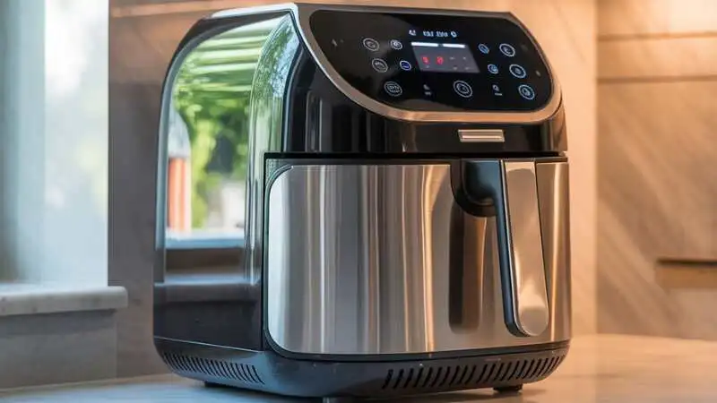 এয়ার ফ্রায়ার কীভাবে কাজ করে তা দেখানো হট এয়ার সার্কুলেশন প্রযুক্তির চিত্র