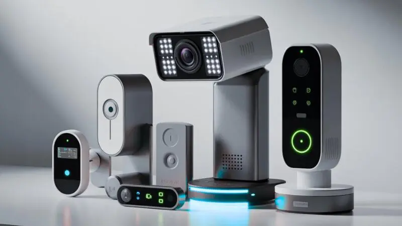 স্মার্ট হোম সিকিউরিটি ডিভাইস যেমন সিসিটিভি ক্যামেরা, স্মার্ট ডোর লক ও মোশন সেন্সর